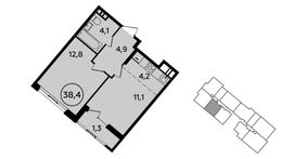 Планировка 1-комнатной квартиры, 38,4 м2