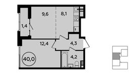 Планировка 1-комнатной квартиры, 40 м2