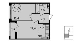 Планировка 1-комнатной квартиры, 39,5 м2