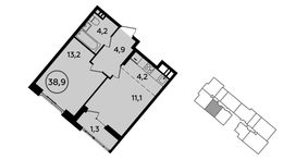 Планировка 1-комнатной квартиры, 38,9 м2
