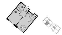 Планировка 1-комнатной квартиры, 41,3 м2