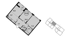 Планировка 2-комнатной квартиры, 52,8 м2