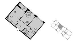Планировка 2-комнатной квартиры, 52,7 м2