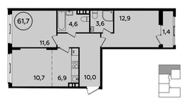 Планировка 2-комнатной квартиры, 61,7 м2