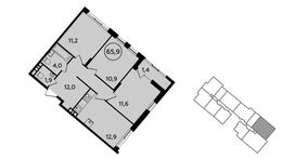 Планировка 3-комнатной квартиры, 65,9 м2