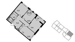 Планировка 3-комнатной квартиры, 65,8 м2