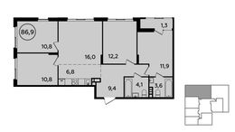 Планировка 4-комнатной квартиры, 86,9 м2