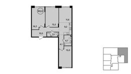 Планировка 3-комнатной квартиры, 90 м2
