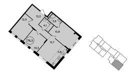 Планировка 3-комнатной квартиры, 76,5 м2