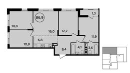 Планировка 4-комнатной квартиры, 86,9 м2
