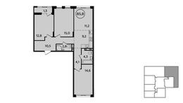 Планировка 3-комнатной квартиры, 85,8 м2