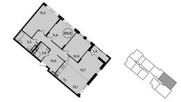 Планировка 3-комнатной квартиры, 89,8 м2