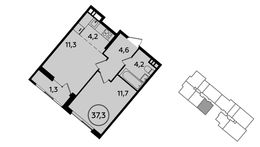 Планировка 1-комнатной квартиры, 37,3 м2