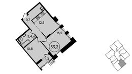 Планировка 2-комнатной квартиры, 53,2 м2