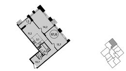 Планировка 2-комнатной квартиры, 61,6 м2