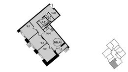 Планировка 3-комнатной квартиры, 66,4 м2
