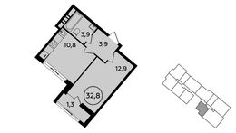 Планировка 1-комнатной квартиры, 32,8 м2