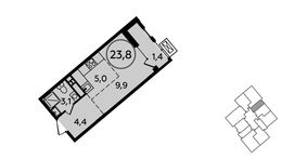Планировка квартиры студии, 23,8 м2