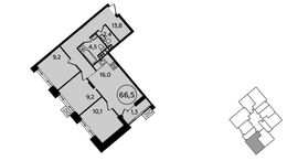 Планировка 3-комнатной квартиры, 66,5 м2
