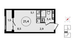 Планировка квартиры студии, 21,4 м2