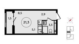 Планировка квартиры студии, 21,3 м2