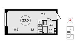 Планировка квартиры студии, 23,5 м2