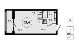 Планировка квартиры студии, 21,4 м2