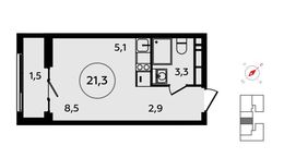 Планировка квартиры студии, 21,3 м2