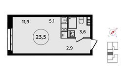 Планировка квартиры студии, 23,5 м2
