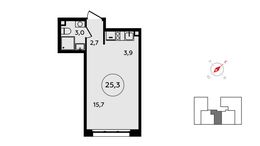 Планировка 1-комнатной квартиры, 25,3 м2
