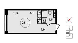 Планировка квартиры студии, 23,4 м2