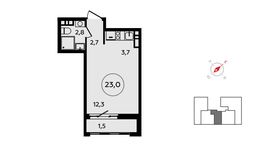 Планировка квартиры студии, 23 м2