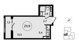 Планировка квартиры студии, 23,9 м2