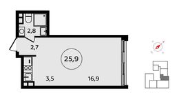 Планировка квартиры студии, 25,9 м2