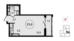 Планировка квартиры студии, 23,6 м2