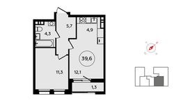 Планировка 1-комнатной квартиры, 39,6 м2