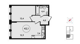 Планировка 1-комнатной квартиры, 42,1 м2