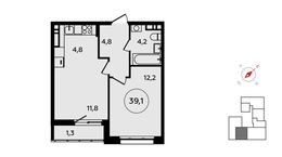 Планировка 1-комнатной квартиры, 39,1 м2