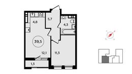 Планировка 1-комнатной квартиры, 39,5 м2