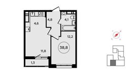 Планировка 1-комнатной квартиры, 38,8 м2