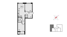 Планировка 2-комнатной квартиры, 59,5 м2