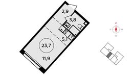 Планировка 1-комнатной квартиры, 23,7 м2