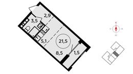 Планировка 1-комнатной квартиры, 21,5 м2