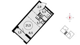Планировка 1-комнатной квартиры, 21,3 м2