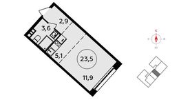 Планировка 1-комнатной квартиры, 23,5 м2