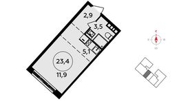 Планировка 1-комнатной квартиры, 23,4 м2