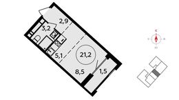 Планировка 1-комнатной квартиры, 21,2 м2
