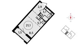 Планировка 1-комнатной квартиры, 21,1 м2