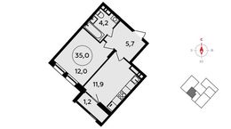 Планировка 1-комнатной квартиры, 35 м2