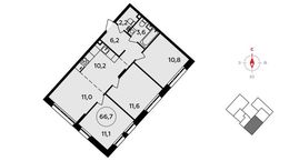 Планировка 4-комнатной квартиры, 66,7 м2